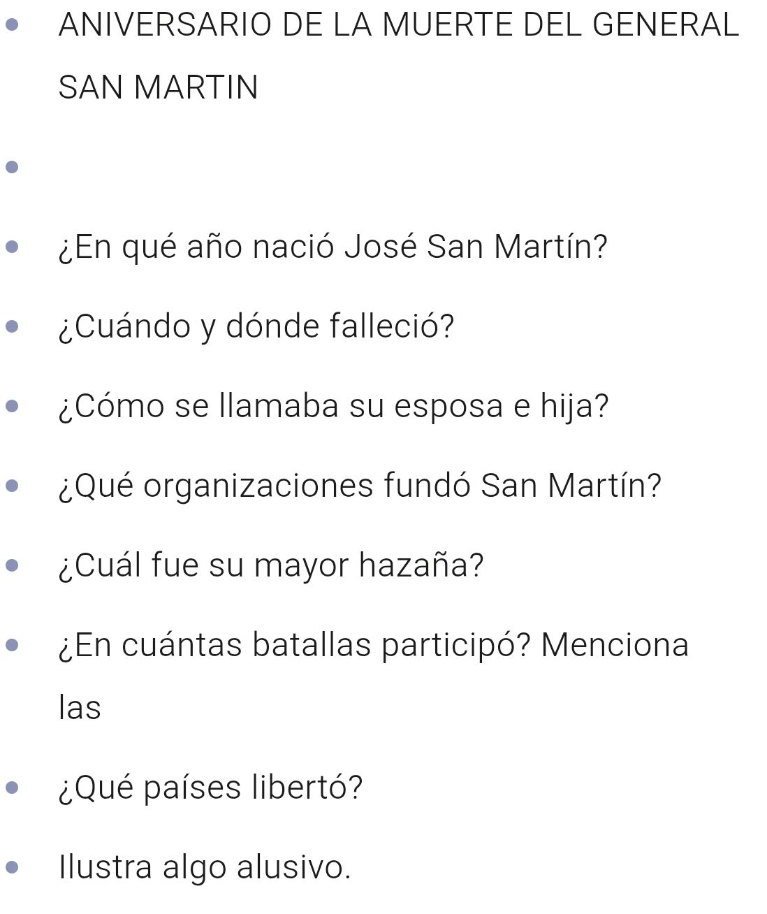 ANIVERSARIO DE LA MUERTE DEL GENERAL SAN | StudyX