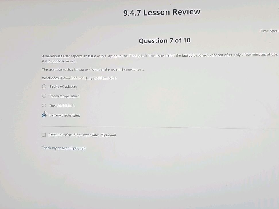 9.4.7 Lesson Review Time Spen Question 7 of
