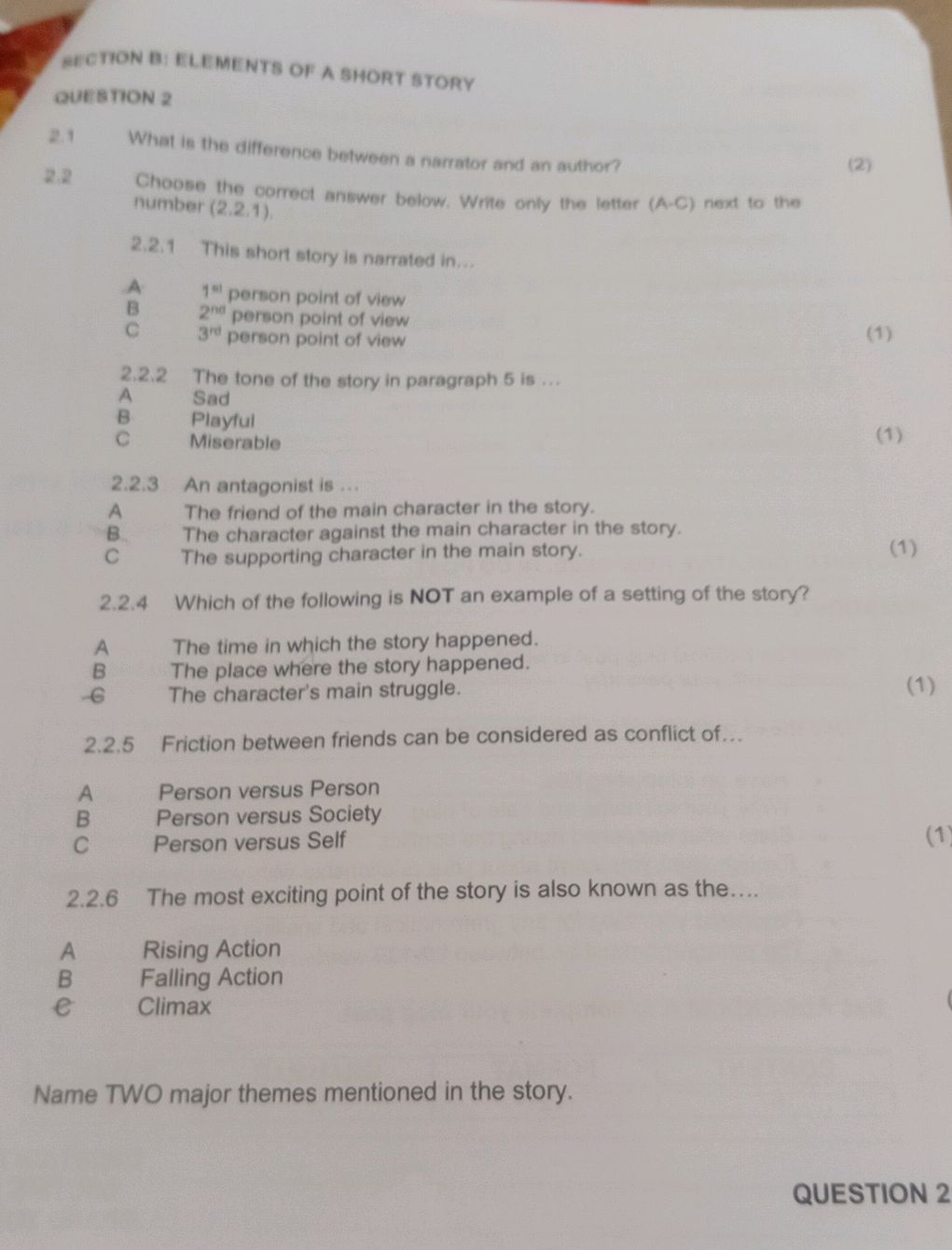 AECTION BI ELEMENTS OF A SHORT STORY | StudyX