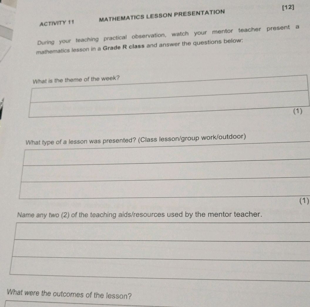 [12] ACTIVITY 11 MATHEMATICS LESSON | StudyX