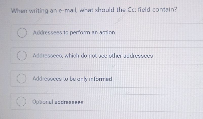 Cc Field When writing an e-mail, what should the Cc: | StudyX