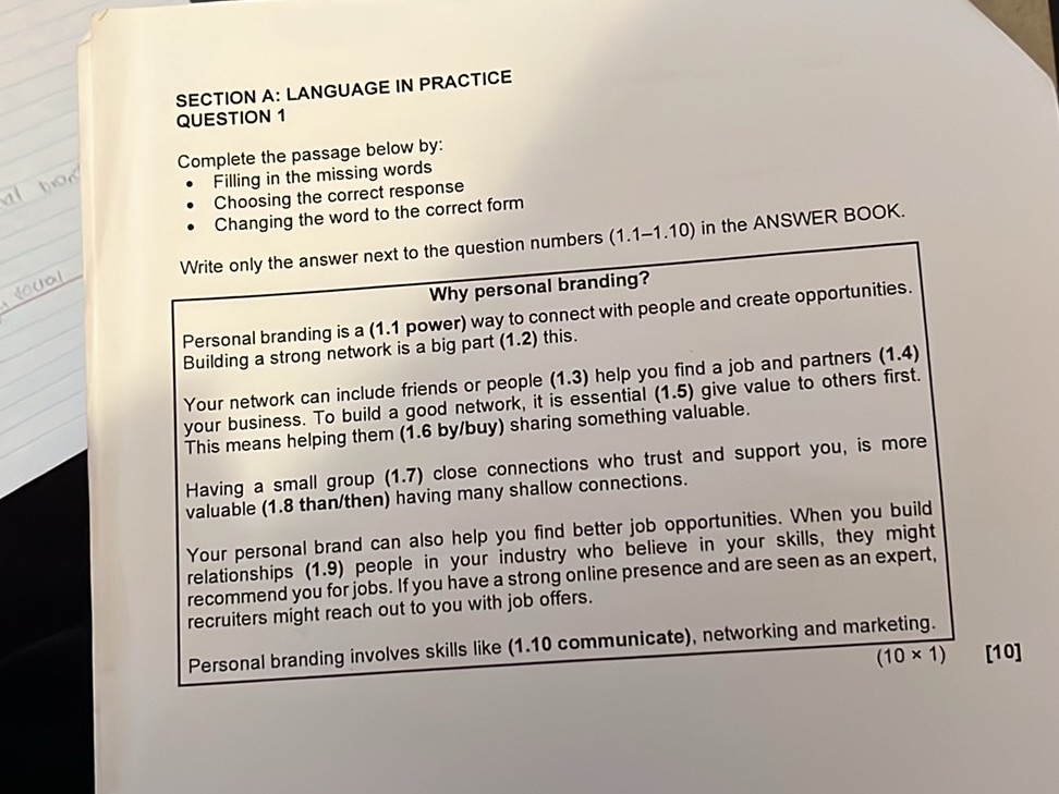 SECTION A: LANGUAGE IN PRACTICE QUESTION 1 | StudyX