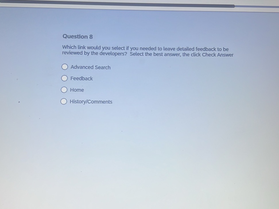 Question 8 Which link would you select if