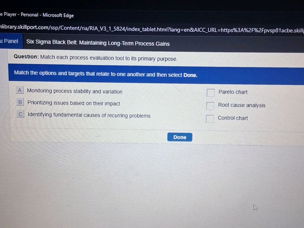 Question: Match each process evaluation tool