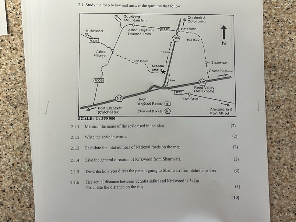 2.1 Study the map below and answer the | StudyX