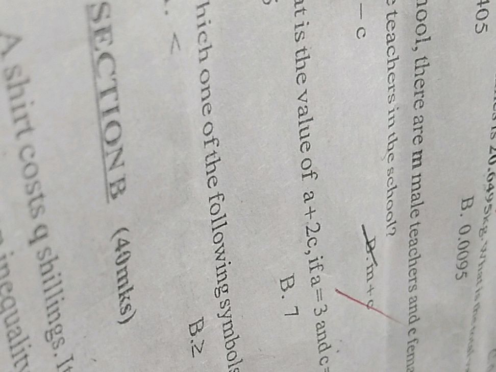 What is the value of a+2c, if a=3 and c= B. | StudyX
