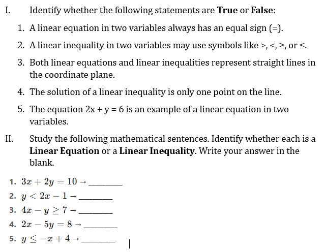 Linear Statement Examples I. Identify whether the following statements | StudyX