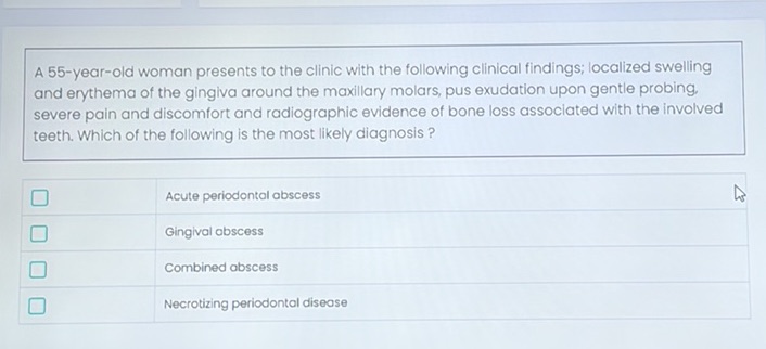 A 55-year-old woman presents to the clinic