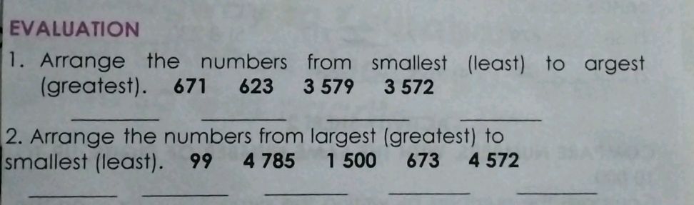 1. Arrange the numbers from smallest (least) | StudyX