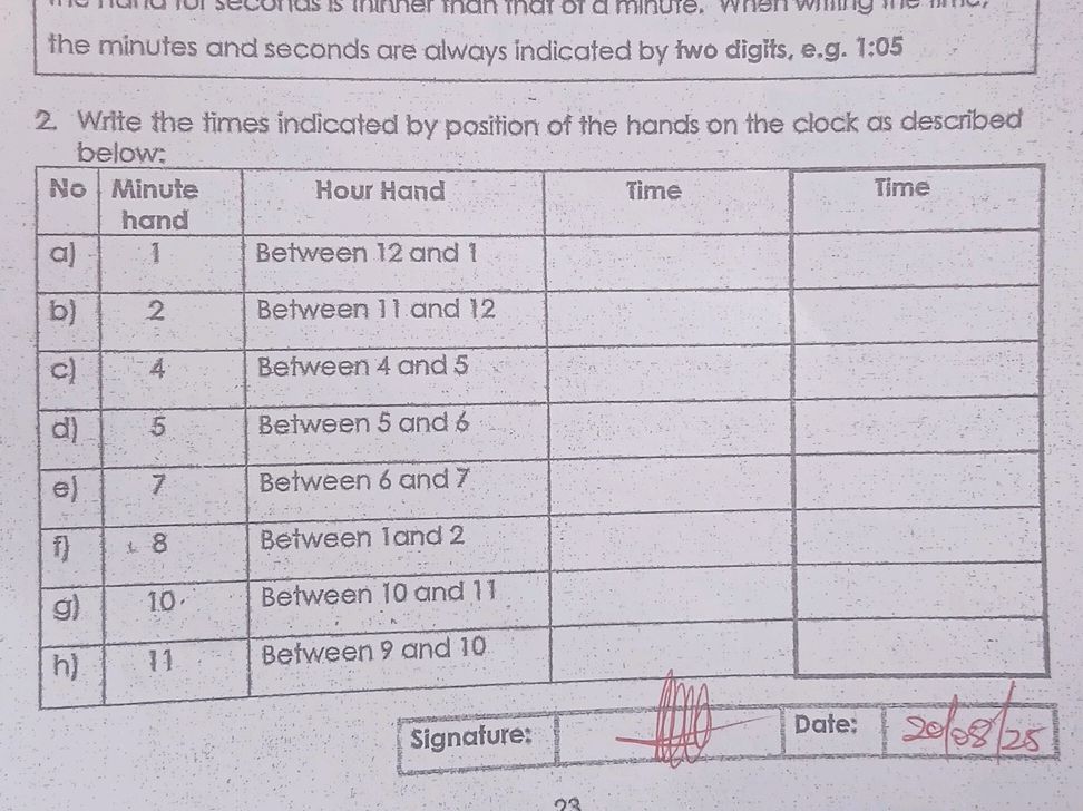 2. Write the times indicated by position of | StudyX