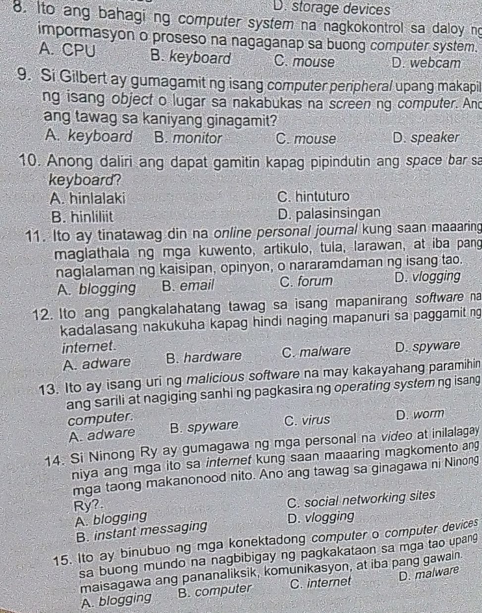 8. Ito ang bahagi ng computer system na | StudyX