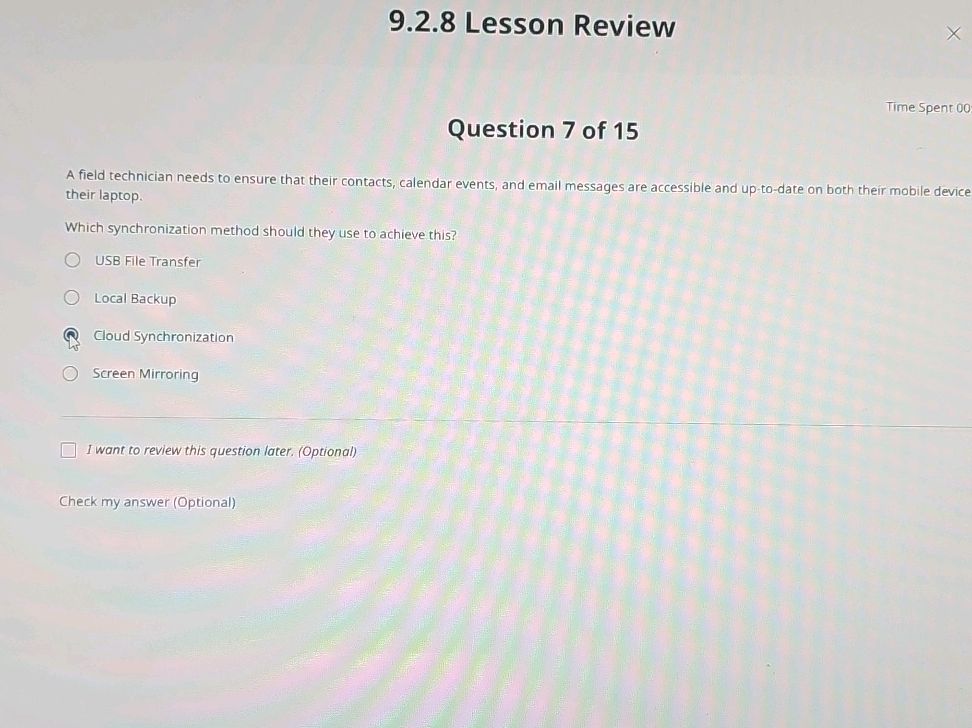 9.2.8 Lesson Review Time Spent 00 Question 7