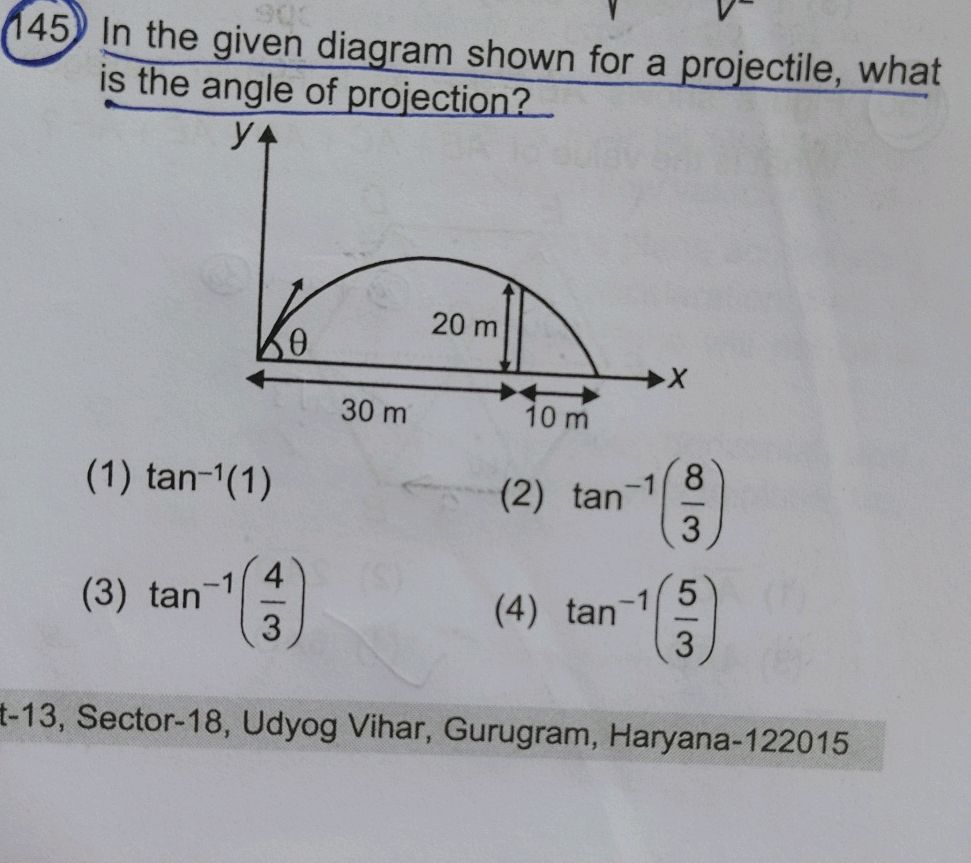 In the given diagram shown for a projectile,