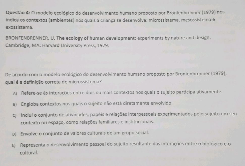 Questão 4: O modelo ecológico do | StudyX