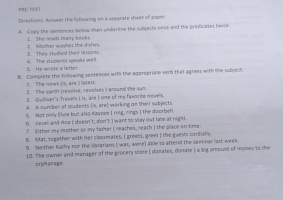Test Directions Excerpt Example PRE-TEST Directions: Answer the following on