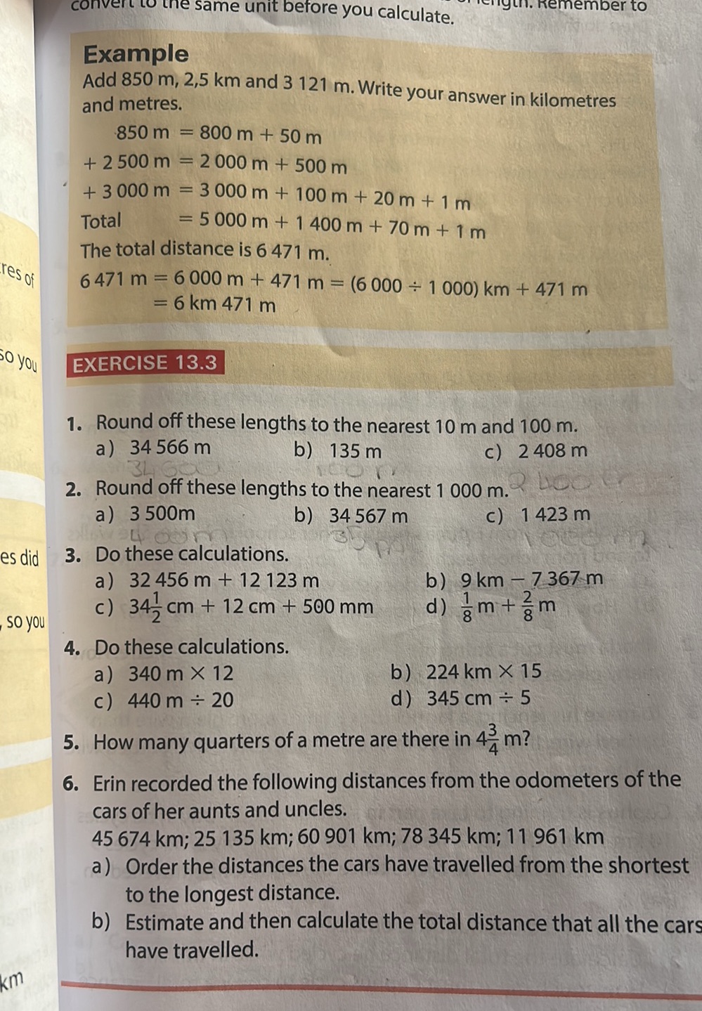 Example Add 850 m, 2,5 km and 3 121 m. Write | StudyX