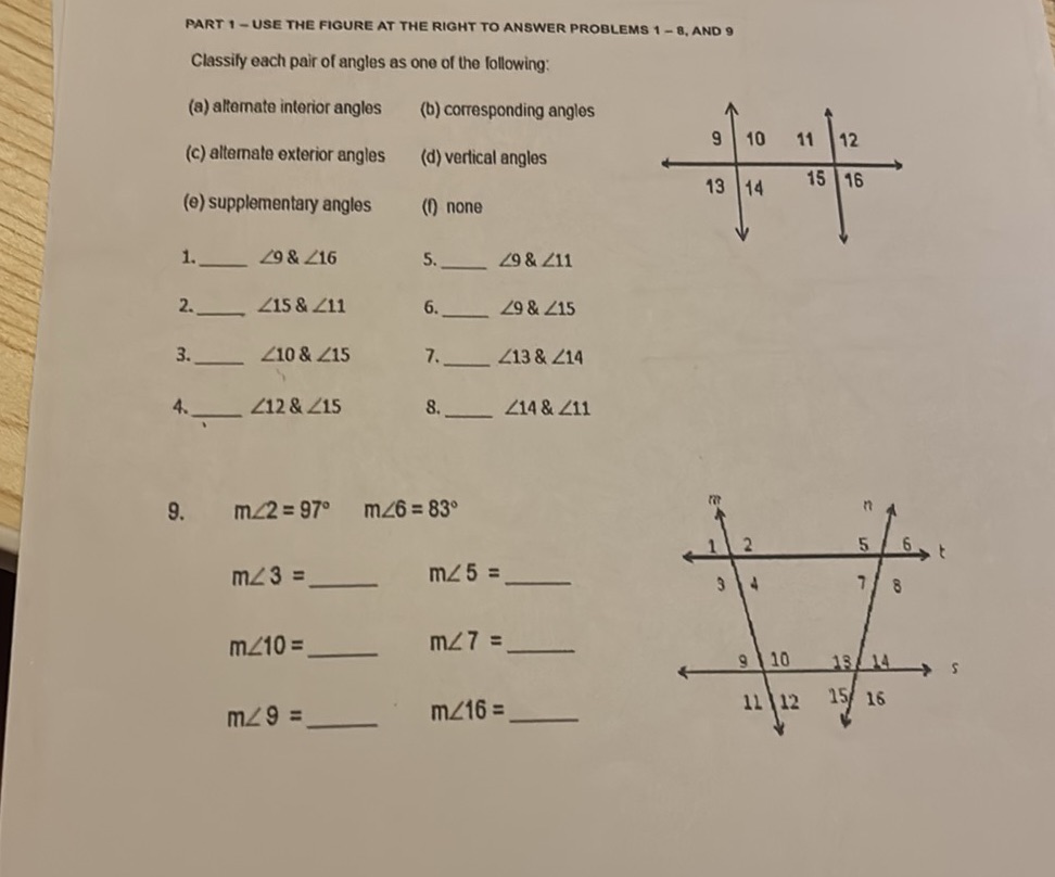 PART 1 - USE THE FIGURE AT THE RIGHT TO