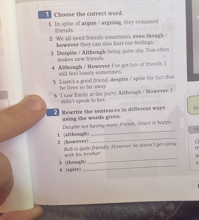 1 Choose the correct word. 1 In spite of | StudyX