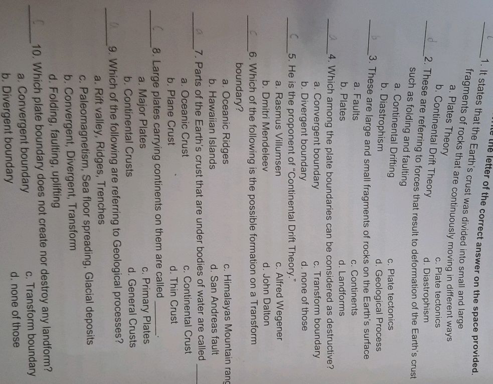 It states that the Earth's crust was divided | StudyX