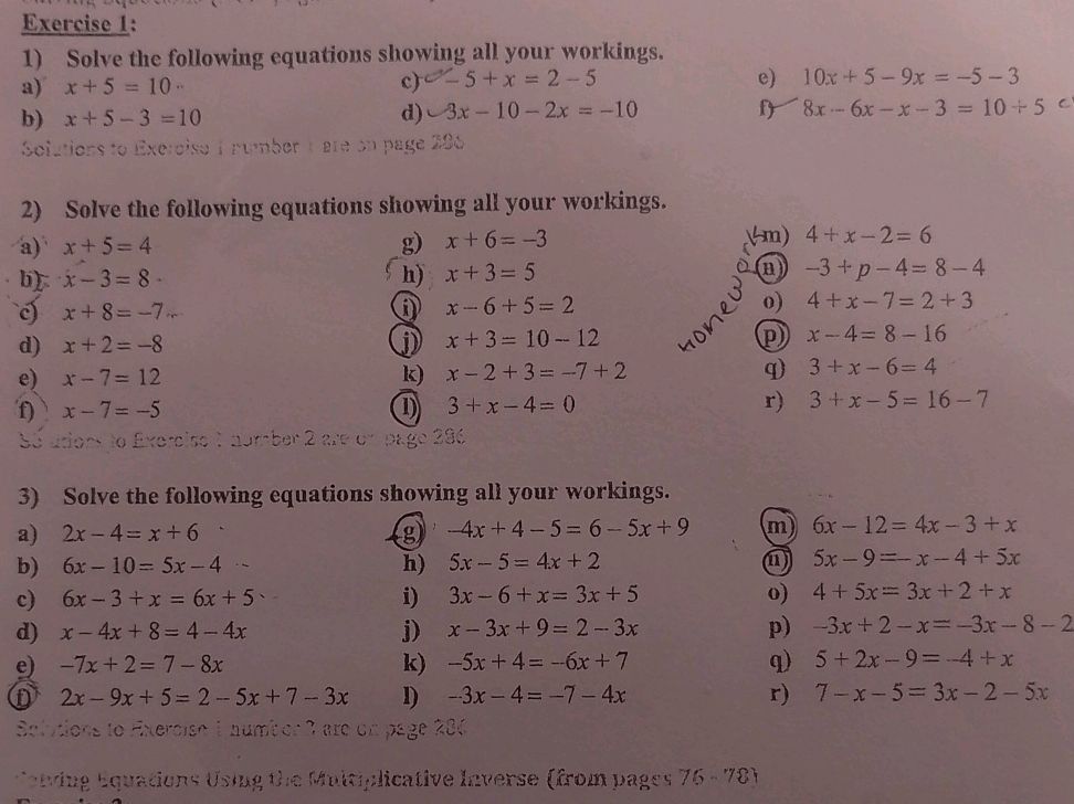 Exercise 1: 1) Solve the following equations | StudyX