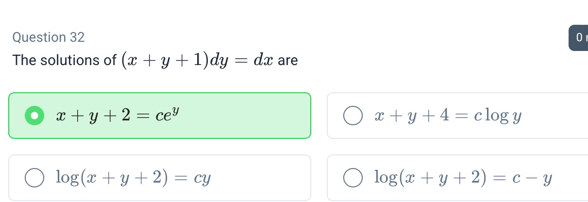 Question 32 0 The solutions of $(x+y+1) d | StudyX
