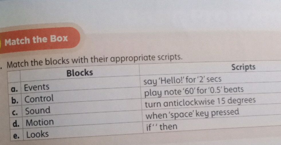 Match the Box Match the blocks with their | StudyX