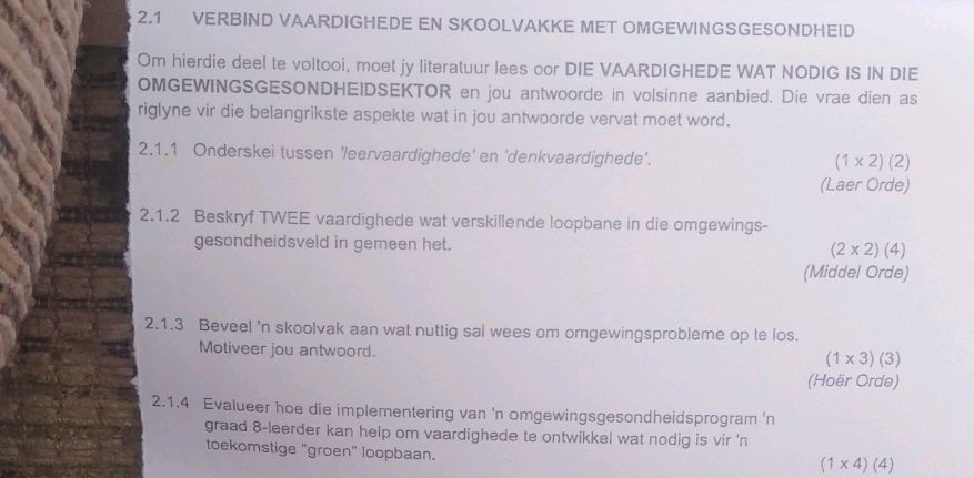 2.1 VERBIND VAARDIGHEDE EN SKOOLVAKKE MET
