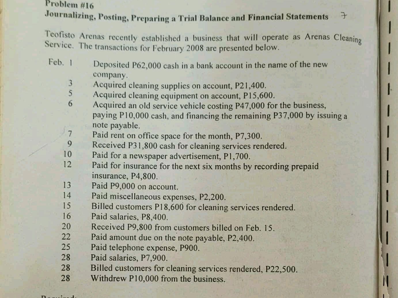 Problem #16 Journalizing, Posting, Preparing | StudyX