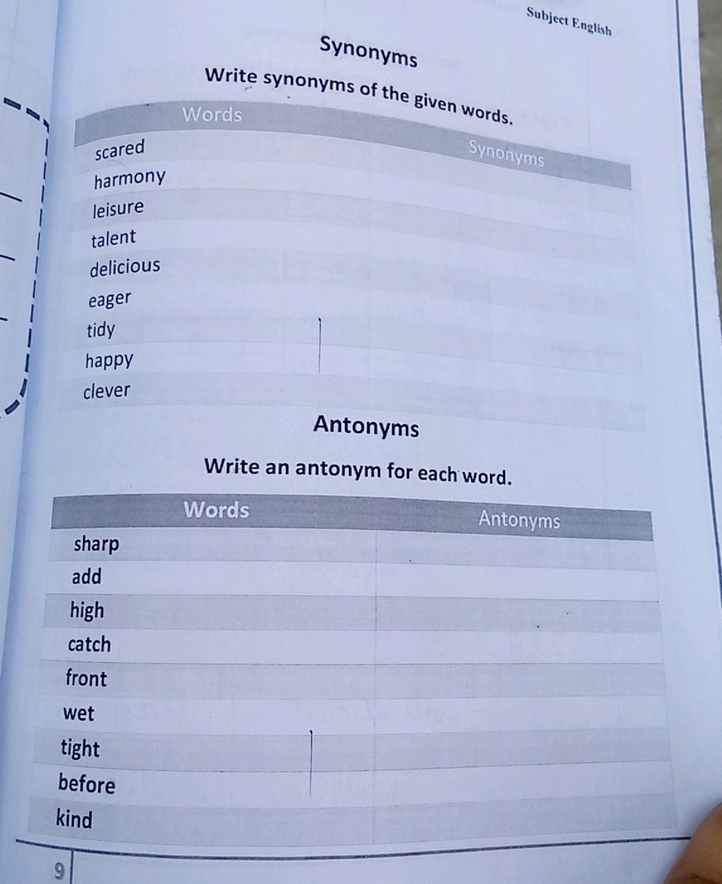 Synonyms Write synonyms of the given words.
