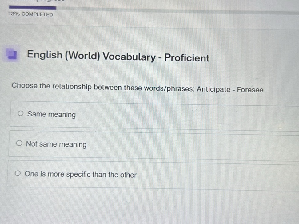 13\% COMPLETED English (World) Vocabulary - | StudyX
