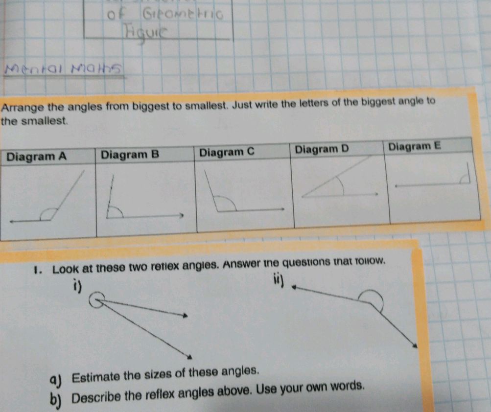 Arrange the angles from biggest to smallest.