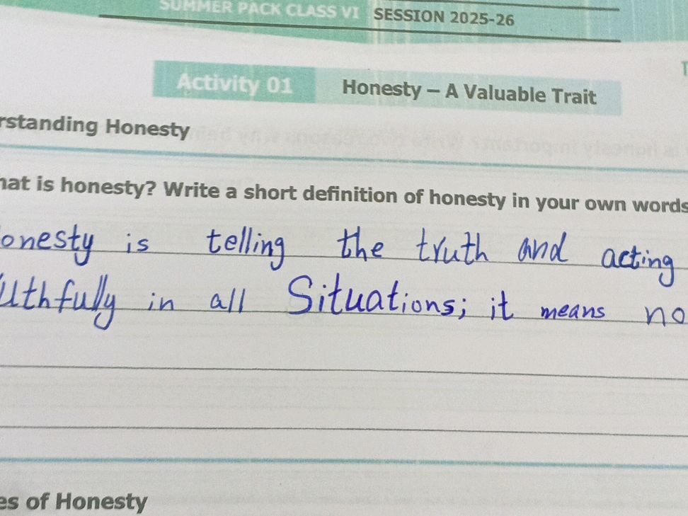 What is honesty? Write a short definition of