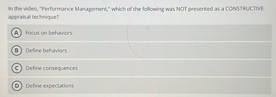 In the video, "Performance Management," | StudyX