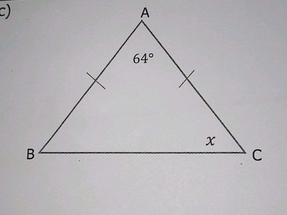 In the triangle, the angle at A is 64