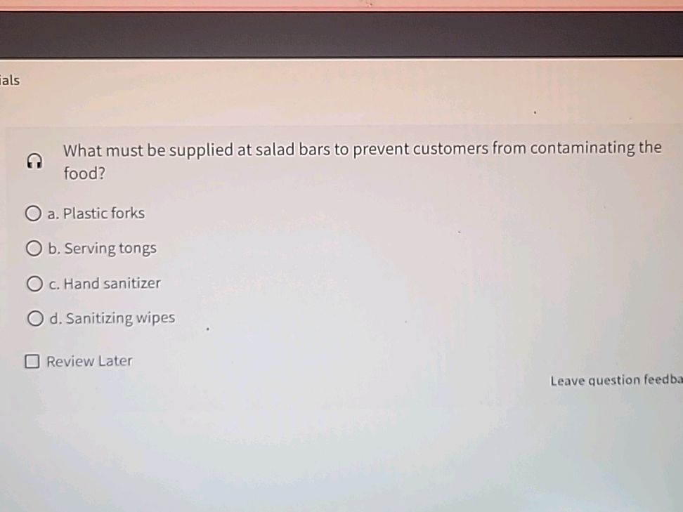 What must be supplied at salad bars to | StudyX