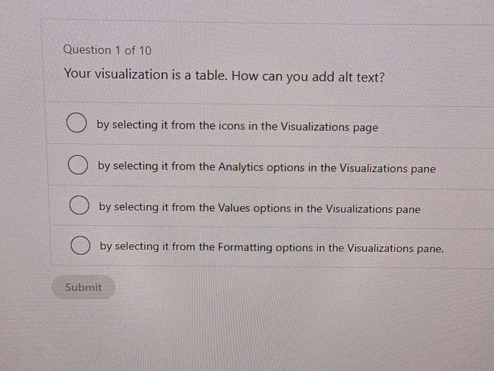 Question 1 of 10 Your visualization is a | StudyX