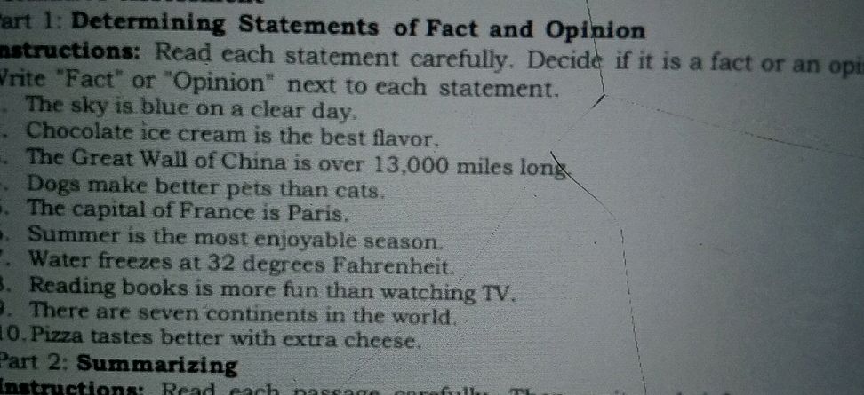 Part 1: Determining Statements of Fact and | StudyX