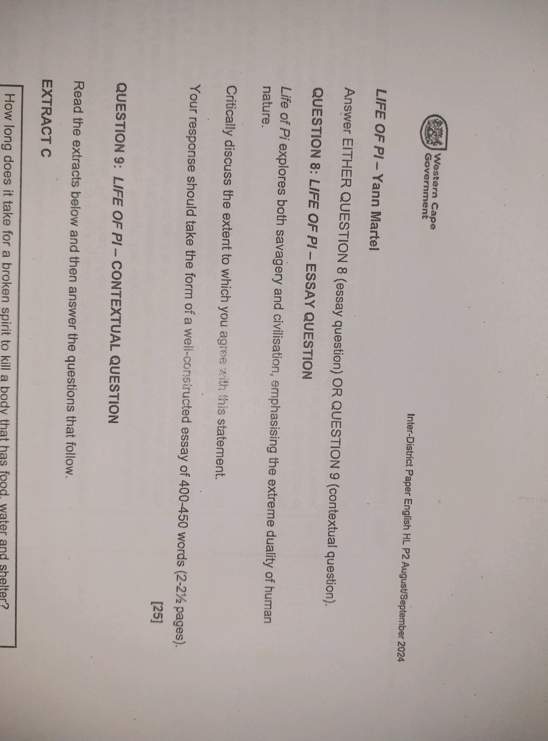 QUESTION 8: LIFE OF PI - ESSAY QUESTION Life