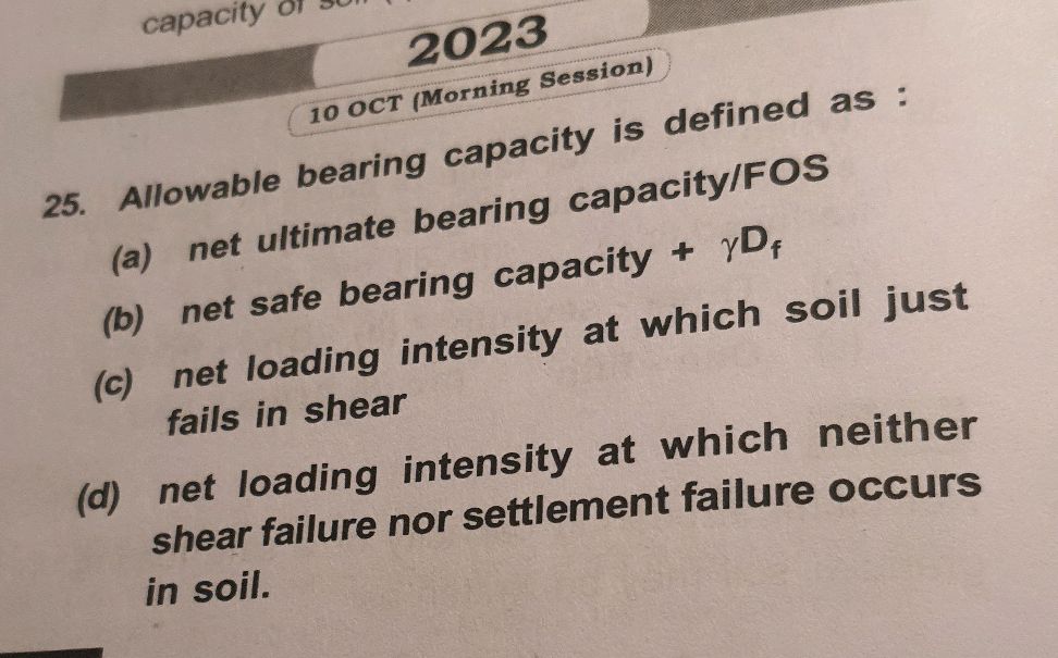 25. Allowable bearing capacity is defined as | StudyX