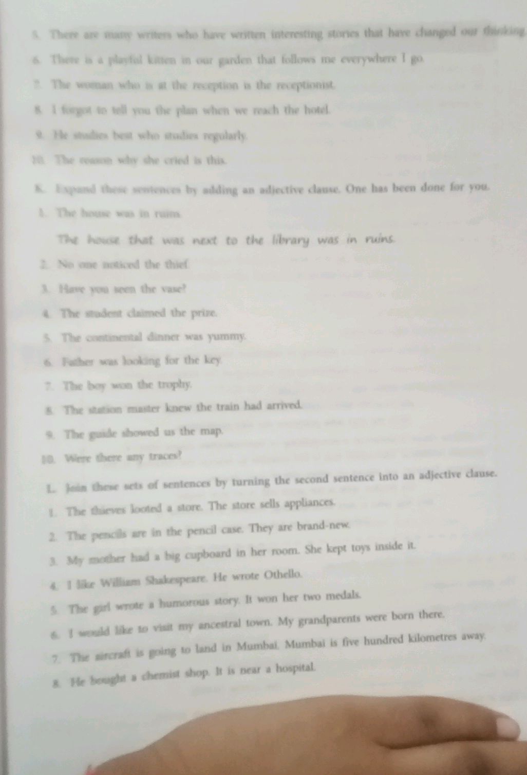 K. Expand these sentences by adding an | StudyX