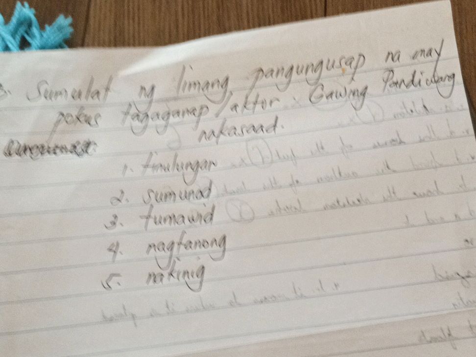 Sumulat ng limang pangungusap na may pokus