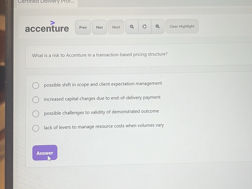What is a risk to Accenture in a | StudyX