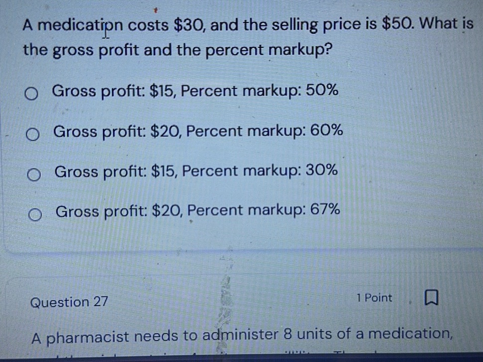 Percent Medication Problem A medication costs $30, and the selling | StudyX