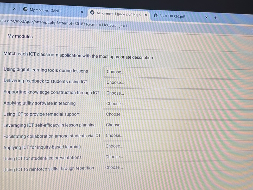 Match each ICT classroom application with