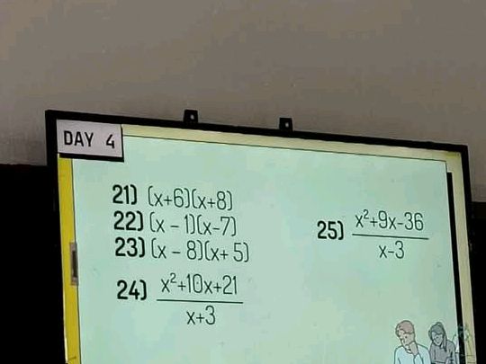 21) $(x+6)(x+8)$ 22) $(x-1)(x-7)$ 23)