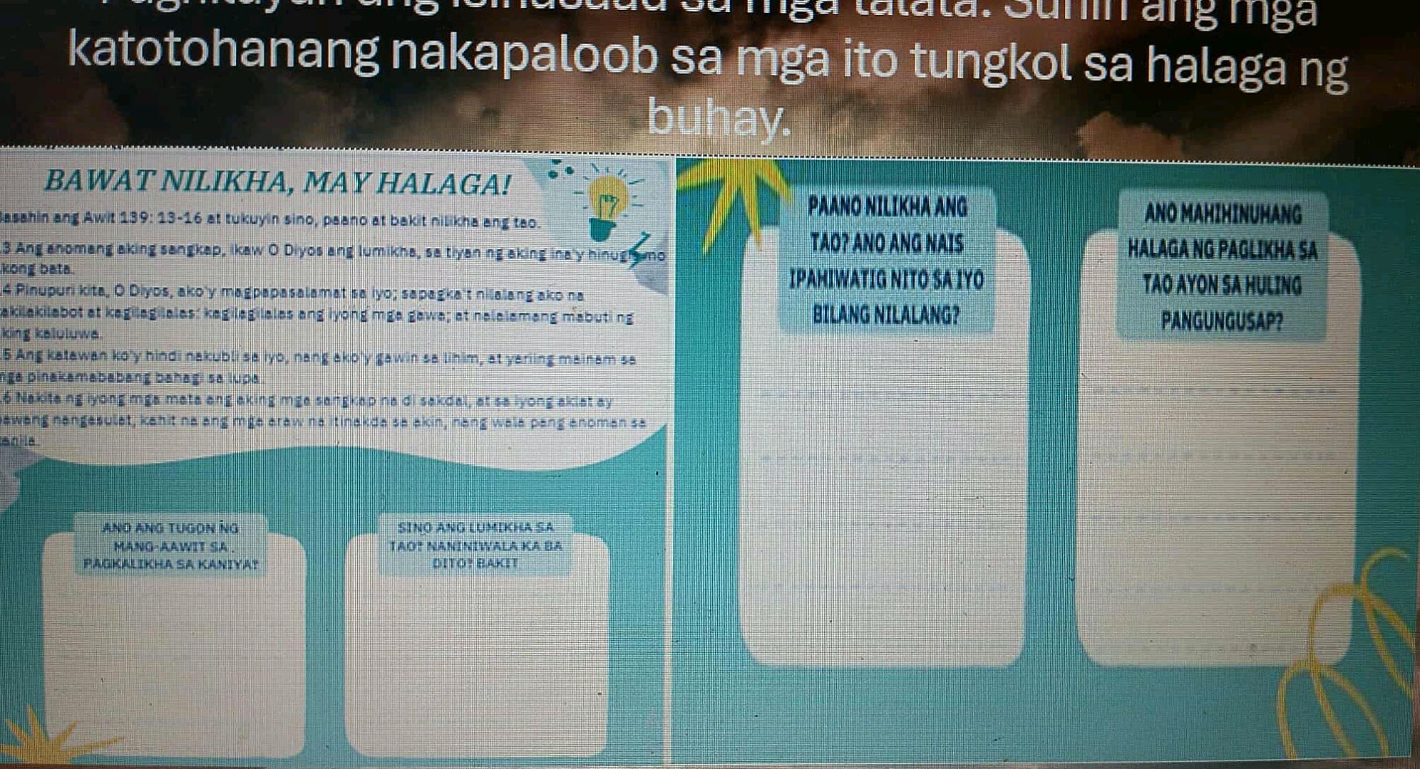 Basahin ang Awit 139: 13-16 at tukuyin sino, | StudyX