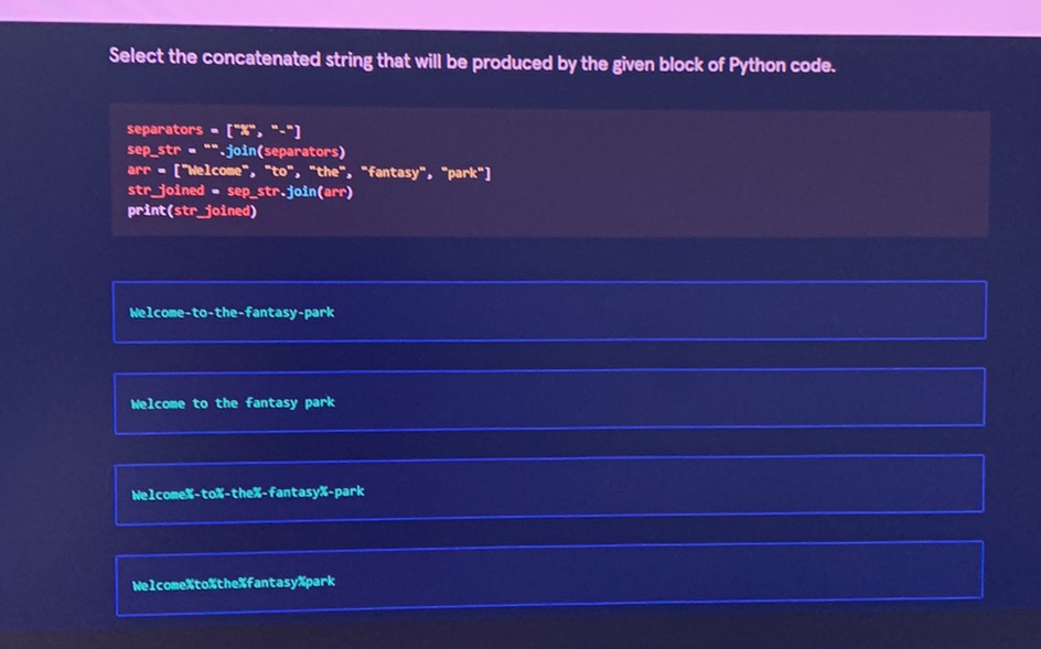 Select the concatenated string that will be
