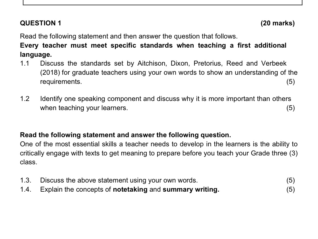QUESTION 1 (20 marks) Read the following