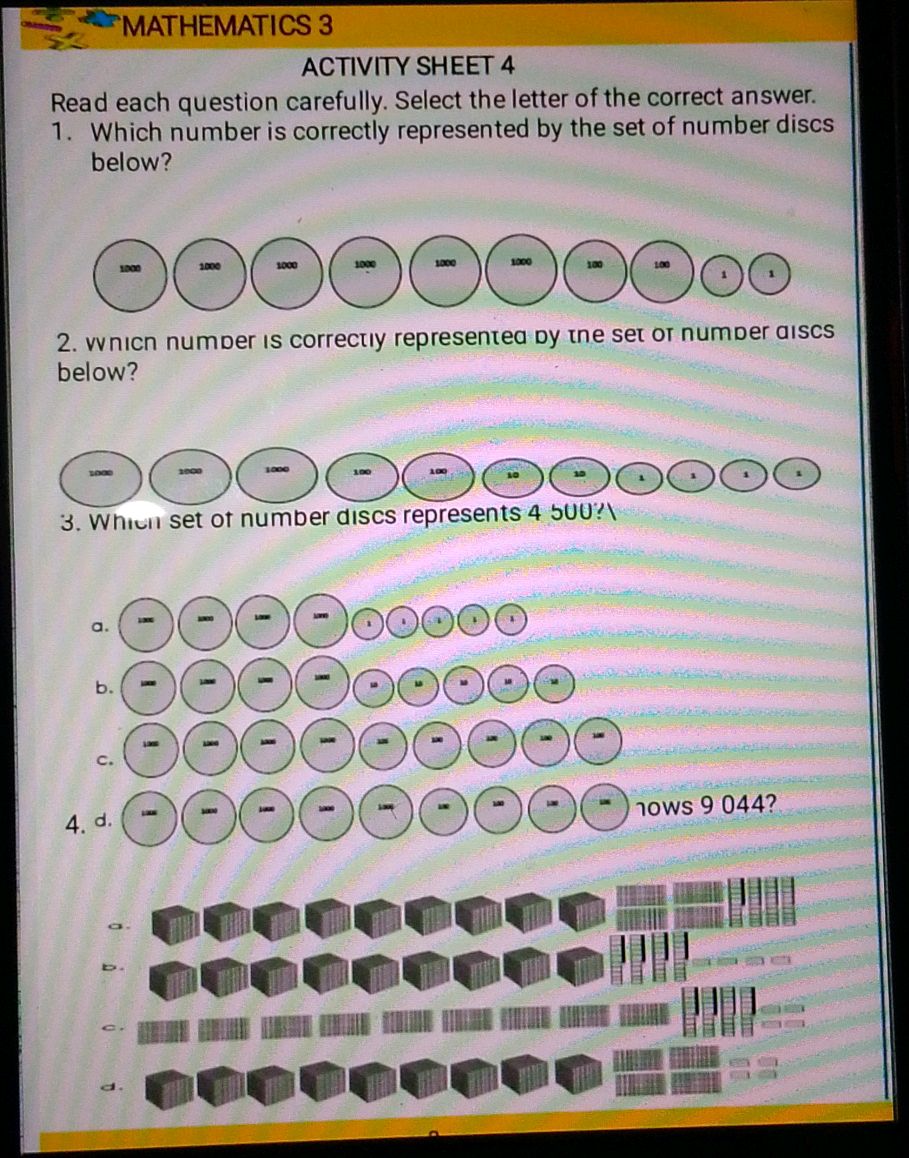 Number. Disk Math Problems Which number is correctly represented by the