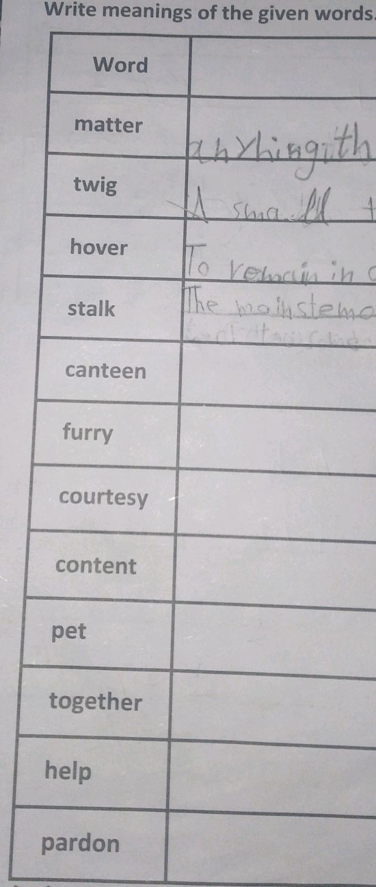 Write meanings of the given words. | Word | | StudyX